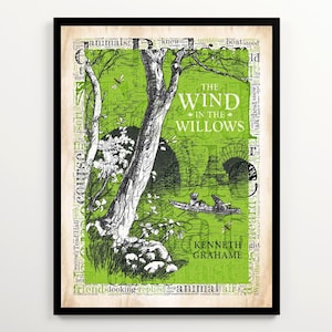 The Wind in the Willows Book Cover on a Vintage Word Cloud Featuring 2000 Words of the Book, Children&#39;s Book Poster, Kid&#39;s Room Wall Art