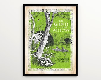 The Wind in the Willows Book Cover on a Vintage Word Cloud Featuring 2000 Words of the Book, Children's Book Poster, Kid's Room Wall Art