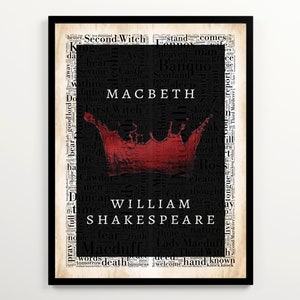 Macbeth Book Cover Art Featuring 2000 Words of the Book, Macbeth Word Cloud, Shakespeare Prints, Theater Student Gift, Classroom Wall Art