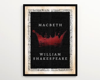 Macbeth Book Cover Art Featuring 2000 Words of the Book, Macbeth Word Cloud, Shakespeare Prints, Theater Student Gift, Classroom Wall Art