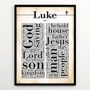 Gospel of Luke Word Cloud Featuring 2000 Words of the Book, Bible Study Gift, Christian Wall Art, Scripture Printable, Gift for Pastor