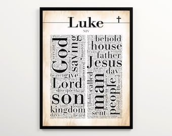 Lukas-Evangelium-Wort-Wolke mit 2000 Wörtern des Buches, Bibel-Studien-Geschenk, christliche Wandkunst, druckbare Schrift, Geschenk für Pastor