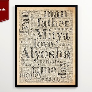 Custom Literary Word Cloud, 2000 Most Frequent Words of Any Publicly Available Book or Text, Unique Gift for Book Lover or Author