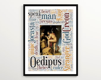 Sophocles Oedipus Rex Wall Art Print Featuring 2000 Words of the Play, English Classroom Decor, Classics Student Gift, Greek Tragedy Poster