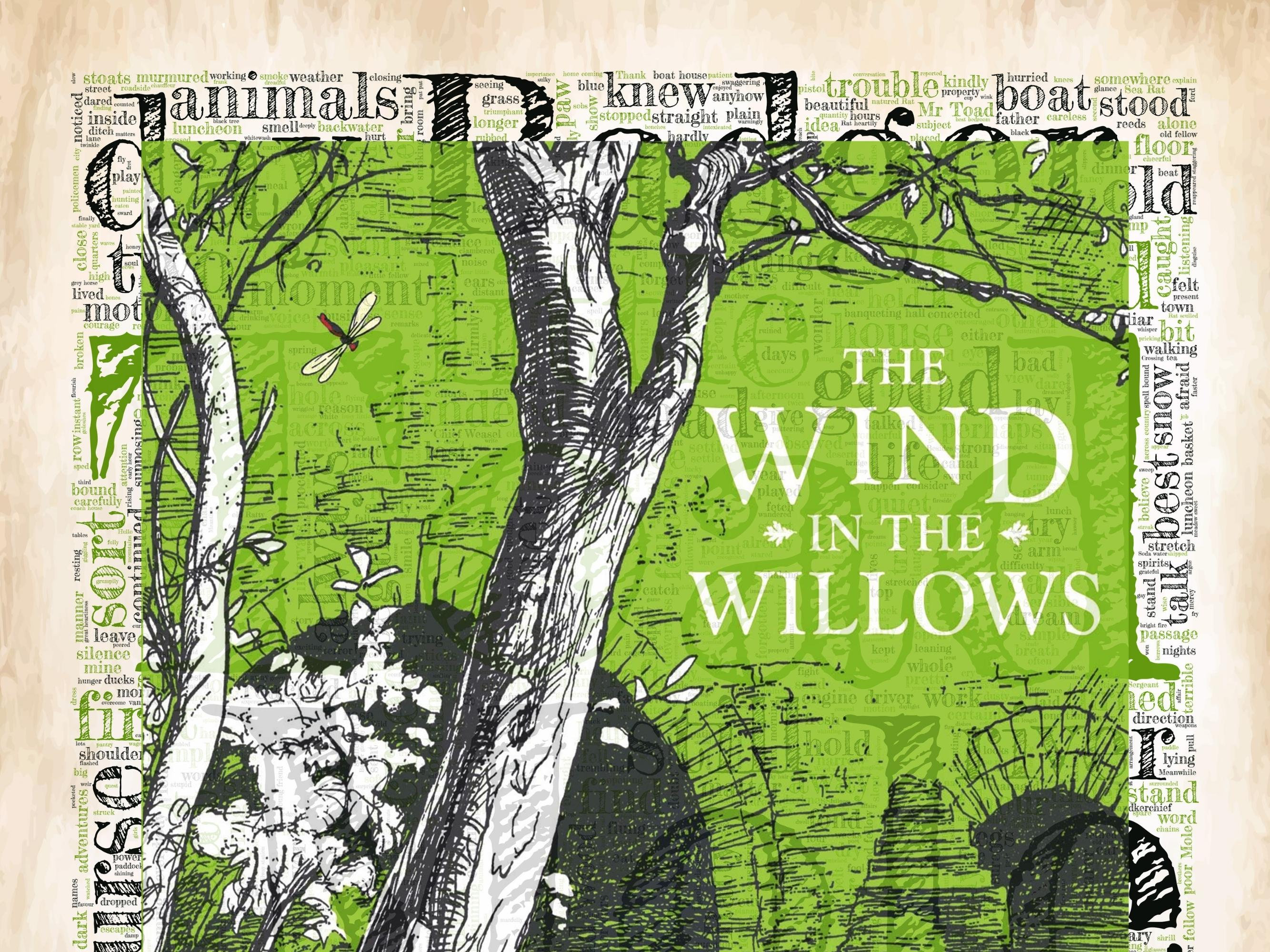 The Wind in the Willows Book Cover on a Vintage Word Cloud Featuring ...