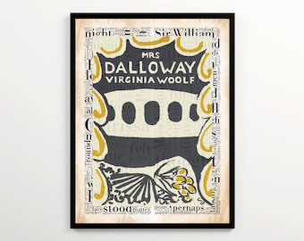 Virginia Woolf Mrs Dalloway First Edition Cover Art Featuring 2000 Words of the Book, Set of 2 Literary Art Prints, Home Library Wall Decor