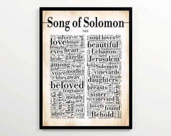 Song of Solomon Bible Wall Art, Word Cloud Featuring 2000 Words of Song of Solomon, Gift for Christian Couple, Love Scripture Decor