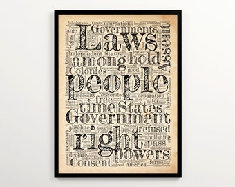 Declaration of Independence Word Cloud Printable, American History Classroom Poster, July 4th Wall Decor Print
