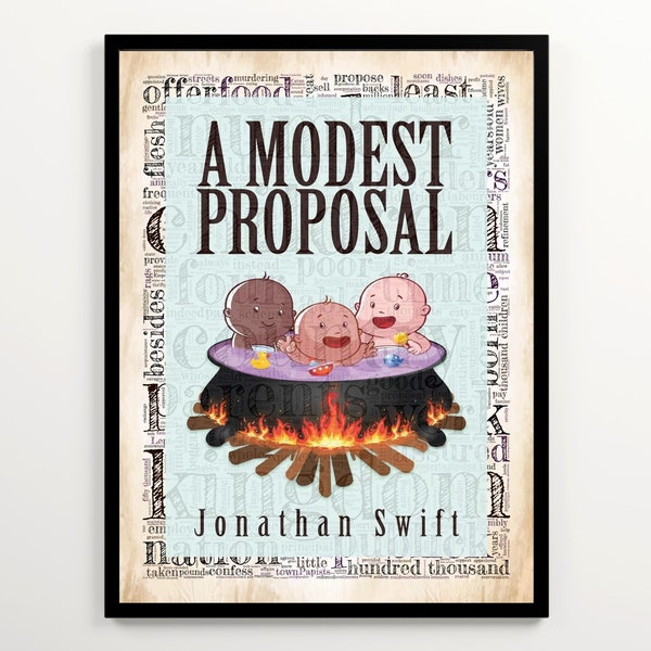 Jonathan Swift's A Modest Proposal Book Cover Print on a Word Cloud, Literary Satire Poster, English Classroom Wall Art, Book Lover's Gift