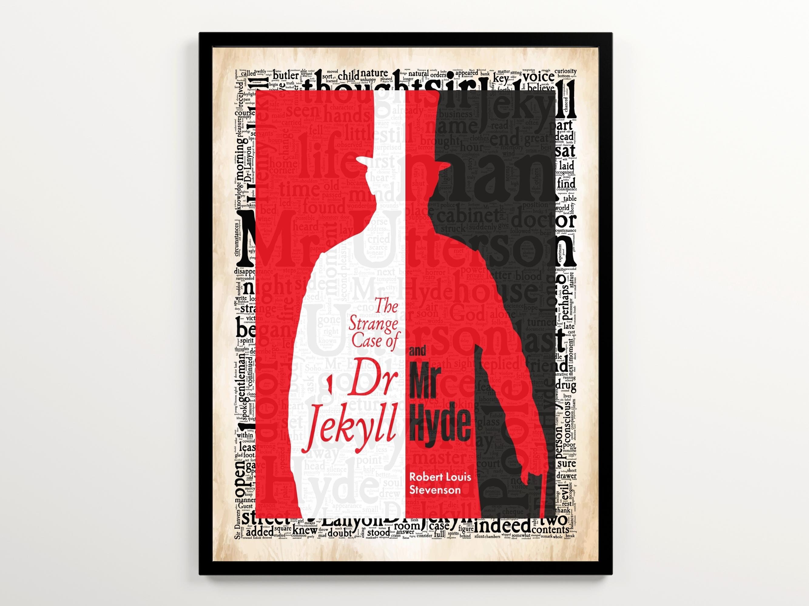 Mr Jekyll and Mr Hyde Book Cover Art on a Vintage Word Cloud Featuring