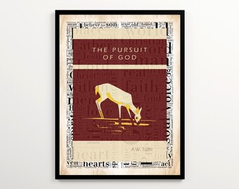 The Pursuit of God Book Art Featuring 2000 Words of the Book, A W Tozer Set of 2 Prints, Christian Book Nook Decor, Pastor Appreciation Gift
