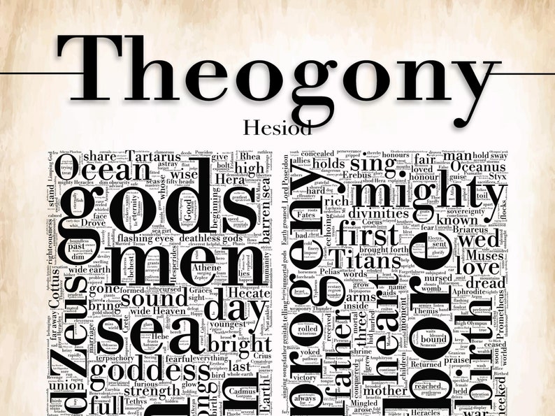 Theogony by Hesiod Printable Word Cloud Featuring 2000 Words of the ...