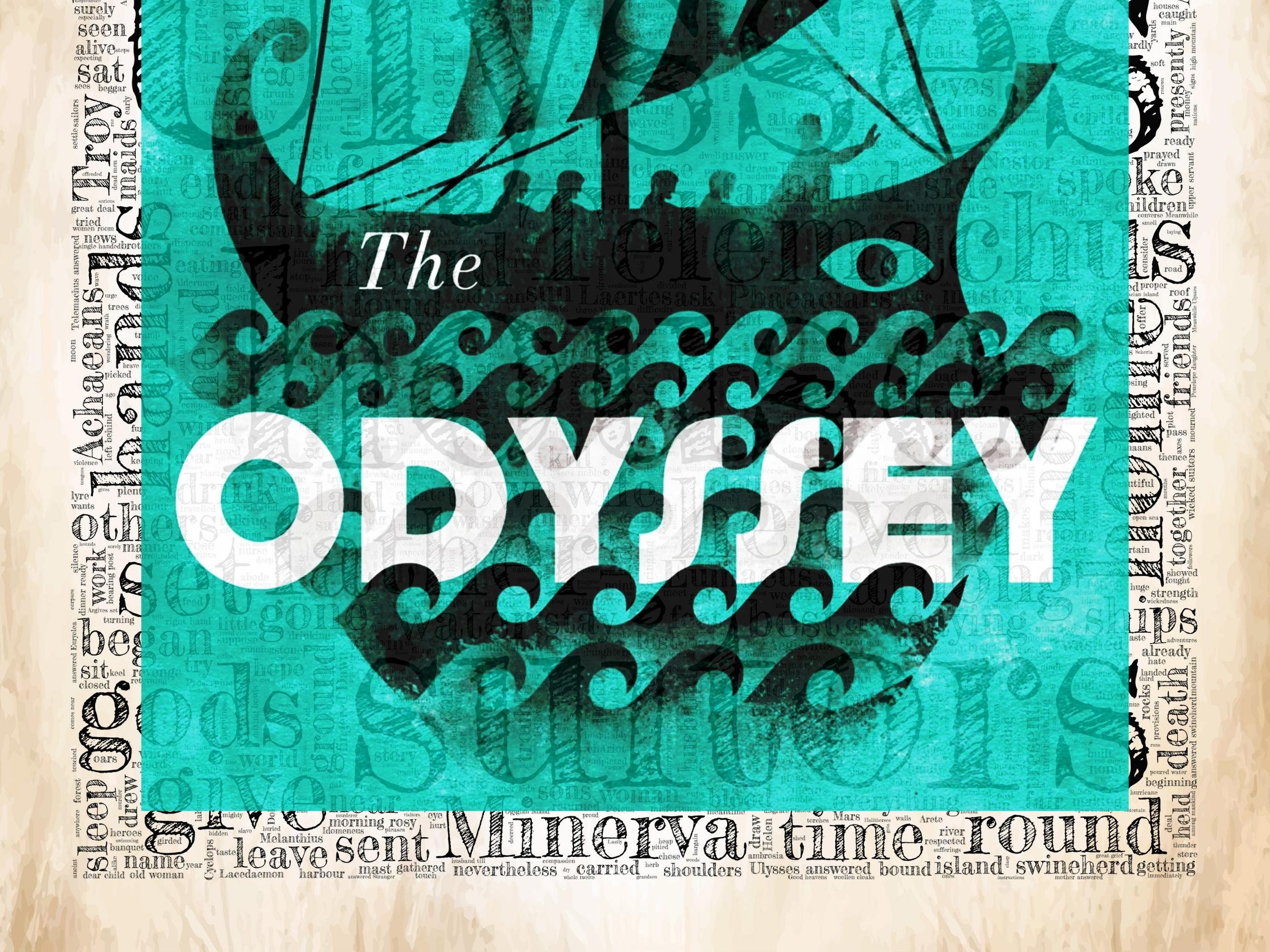 Homer s The Odyssey Book Cover On Odyssey Word Cloud Homer Poster homer-s-the-odyssey-book-cover-on-odyssey-word-cloud-homer-poster