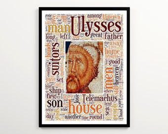 Homer's Odyssey Literary Word Cloud, Odysseus Poster, Greek Mythology Art Print, Classroom Wall Printable, Classics Student Dorm Room Decor