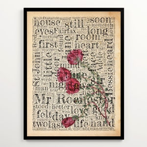 Nuage de mots vintage JANE EYRE d'Emily Brontë imprimable, téléchargement immédiat