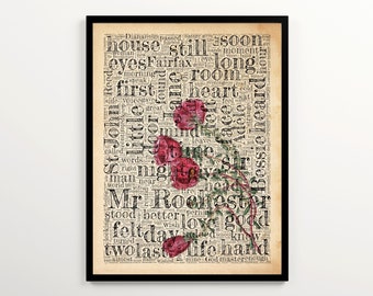 Emily Brontë's JANE EYRE Vintage Word Cloud Printable, Instant Download