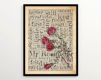 Emily Brontë's JANE EYRE Vintage Word Cloud Printable, Instant Download