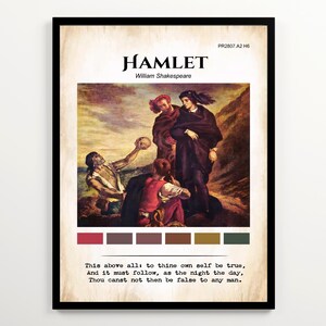 Shakespeare&#39;s Hamlet Wall Art Print, English Classroom Decor, Bookish Gift, Instant Download Gift for Shakespeare Fan, Book Nook Decor