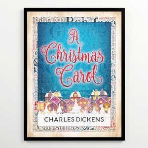 Charles Dicken's A Christmas Carol Set of 2 Prints: Book Cover + Word Cloud Art, Christmas Literature Printable, Christmas Home Decor