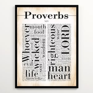 Proverbs Scripture Wall Art, Word Cloud Featuring 2000 Words of the Book of Proverbs, Church Wall Art, Christian Home Decor
