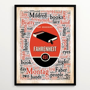Ray Bradbury&#39;s Fahrenheit 451 Literary Word Cloud, Dystopian Novel Art, Gift for Book Lover, High School English Classroom Decor