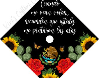 Floral Graduation Cap Spanish Printed Cap Topper