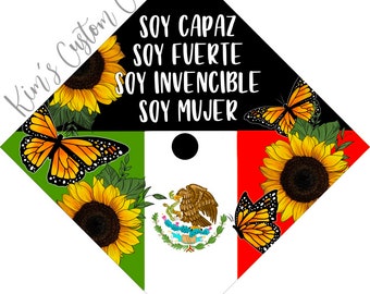 Graduation Cap Printed Cap Topper Interchangeable Flag First Generation Student Spanish