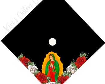 Floral Virgin Mary Graduation Cap Custom Quote Cap Topper