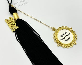 Large Gold Round Graduation Cap Photo Frame Tassel/Car/Bouquet Charm (Upload Your Own Photo)