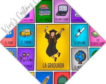 Loteria Male or Female Graduate Printed Graduation Cap Topper (Available in Spanish or English)