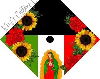 Floral Virgin Mary Custom Quote Printed Graduation Cap Topper