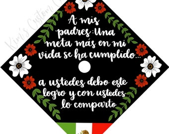 Graduation Cap Printed Cap Topper Interchangeable Flag First Generation Student Spanish