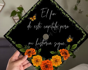 Floral Spanish Printed Graduation Cap Topper