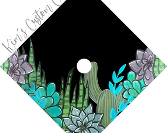 Floral Succulent Graduation Cap Custom Quote Cap Topper