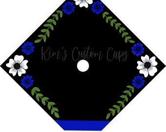 Custom Quote Floral Graduation Cap Topper with Interchangeable Flag