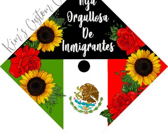 Graduation Cap Printed Cap Topper Interchangeable Flag First Generation Student Spanish