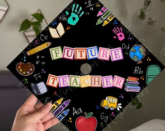 Teacher English or Spanish Printed Graduation Cap Topper Elementary Education