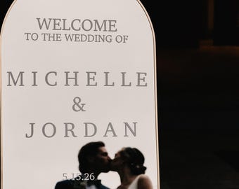 Custom Wedding Mirror Decal, Personalized Vinyl Welcome Sign Decal, (Custom Names + Wording) for 21” Mirror *Custom Sizing Also Available*