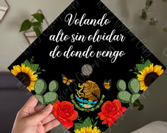 Floral Spanish Mexican Flag Printed Graduation Cap Topper