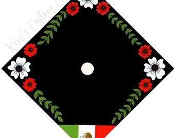 Custom Quote Floral Printed Graduation Cap Topper with Interchangeable Flag