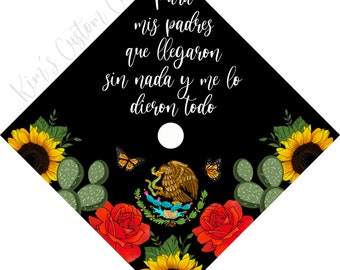 Floral Graduation Cap Spanish Printed Cap Topper
