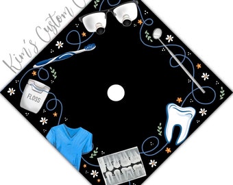 Floral Dentist Dental Dentistry Graduation Cap Custom Quote Cap Topper