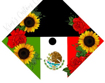 Custom Quote Floral Graduation Cap Topper with Interchangeable Flag