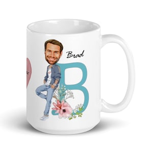 Monogram Caricature mug, Unique Monogram mug, Cartoon mug,Caricature from photo,Bridesmaid proposal mugs,Valentine's day gift for him