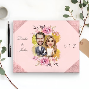 Caricatura del libro degli ospiti del matrimonio da foto, libro degli ospiti alternativo al libro degli ospiti del matrimonio, libro degli ospiti unico, ritratto di coppia da libro fotografico, libro degli ospiti dei cartoni animati