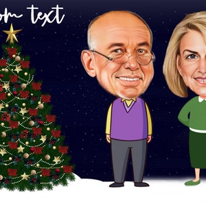 Bestes Weihnachtskarikaturgeschenk|Personalisierte Karikaturkarikatur|Karikatur vom Foto|Benutzerdefinierte Weihnachtskarte|Familienkarikatur-Weihnachtspostkarte