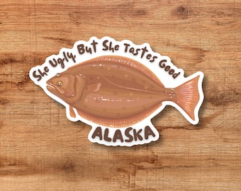 Alaska Halibut Sticker. Ugly Fish.  Waterbottle Sticker. Laptop Sticker. Vinyl and Waterproof