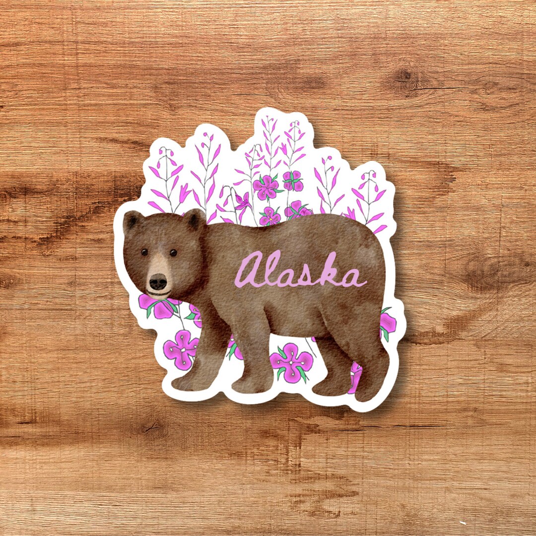 Alaska Fireweed Brown Bear Sticker. Wattler Bottle Sticker. Laptop ...