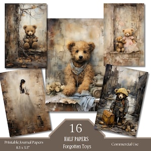 Vintage Spielzeug Junk Journal Vergessene Spielzeug Junk Journal, Vintage Spielzeug Scrapbook Seiten Aquarell Junk Journal Papier Vintage Digitales Papier