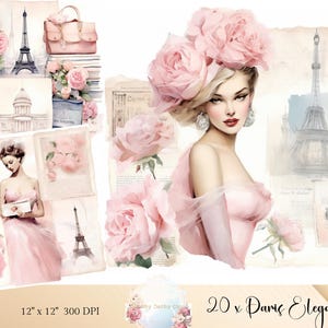 Kit de diário de lixo de Paris, páginas de diário de lixo de mulheres vitorianas, papéis de artesanato, scrapbooking, itens efêmeros de Paris, diário de lixo de Paris e cartões ATC